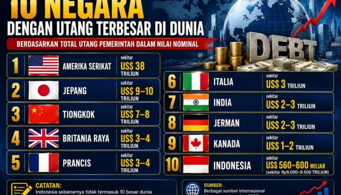 10 Negara dengan Utang Pemerintah Terbesar di Dunia