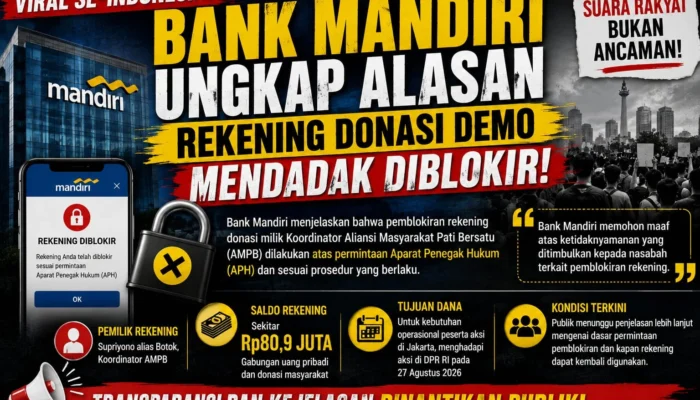 Bank Mandiri Ungkap Alasan Rekening Donasi Demo Mendadak Diblokir