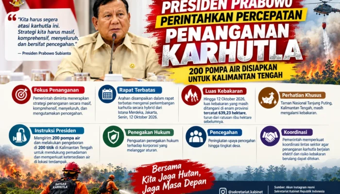 Presiden Prabowo Perintahkan Percepatan Penanganan Karhutla, 200 Pompa Air Disiapkan untuk Kalimantan Tengah
